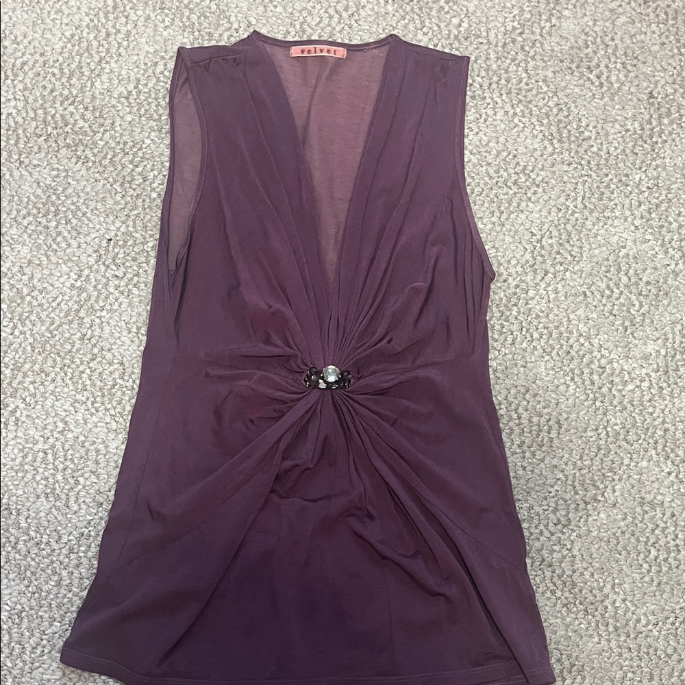 Velvet Deep Purple Sleeveless Top with Gem Detail